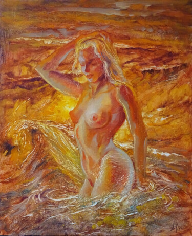 Painting titled "Beauté volcanique /…" by Isabel Mahe, Original Artwork, Oil Mounted on Wood Stretcher frame