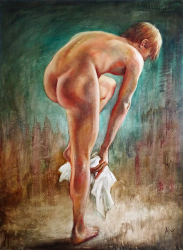 Painting titled "Baigneur" by Isabel Mahe, Original Artwork, Oil Mounted on Wood Stretcher frame