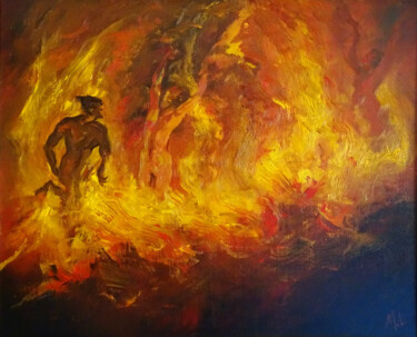 Malerei mit dem Titel "Esprits du Feu" von Isabel Mahe, Original-Kunstwerk, Öl Auf Keilrahmen aus Holz montiert