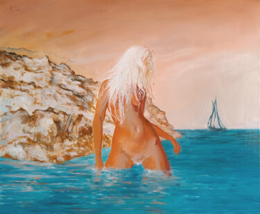 Painting titled "Goélette / Schooner" by Isabel Mahe, Original Artwork, Oil Mounted on Wood Stretcher frame