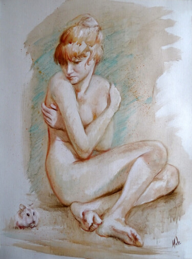 Картина под названием "Dame au Hamster / L…" - Isabel Mahe, Подлинное произведение искусства, Масло
