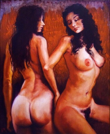 Painting titled "Agent double" by Isabel Mahe, Original Artwork, Oil Mounted on Wood Stretcher frame