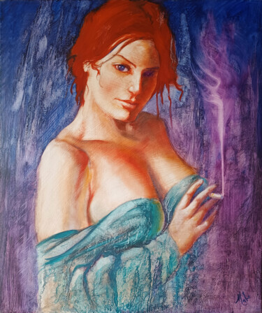 Pintura titulada "Fumeuse aux yeux pe…" por Isabel Mahe, Obra de arte original, Oleo Montado en Bastidor de camilla de madera