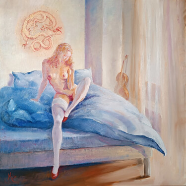 Painting titled "L'Année du Dragon .…" by Isabel Mahe, Original Artwork, Oil Mounted on Cardboard