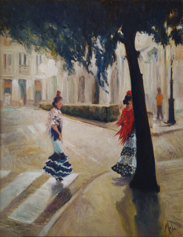 Malerei mit dem Titel "Sevilla al atardecer" von Isabel Mahe, Original-Kunstwerk, Öl