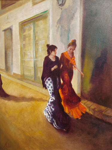 Painting titled "Sevillanas" by Isabel Mahe, Original Artwork, Oil Mounted on Wood Stretcher frame