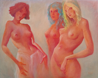 Картина под названием "3 Grâces" - Isabel Mahe, Подлинное произведение искусства, Масло Установлен на Деревянная рама для но…