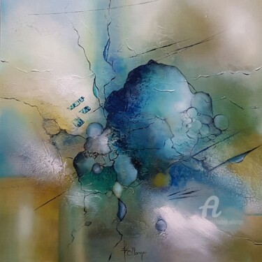 Painting titled "CARIBBEAN WATER  n°…" by Isabel Ollange, Original Artwork, Oil Mounted on Wood Stretcher frame