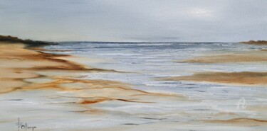 Painting titled "Petite plage désert…" by Isabel Ollange, Original Artwork, Oil Mounted on Wood Stretcher frame