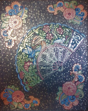 Malerei mit dem Titel "Fiesta" von Isabel Sanz Moreno, Original-Kunstwerk, Pigmente