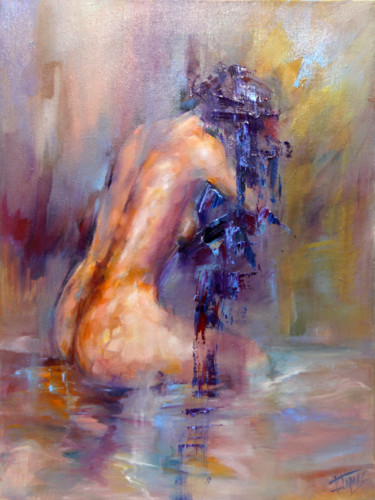 Pintura intitulada "Al salir del agua" por Isabel Tapias, Obras de arte originais, Óleo