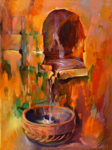 Painting titled "Fuente en la montaña" by Isabel Tapias, Original Artwork, Oil