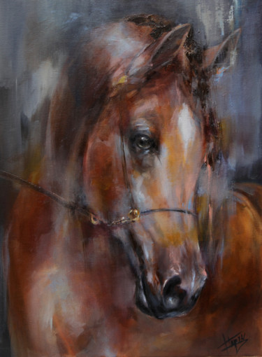 Peinture intitulée "Mi caballo Uzdir" par Isabel Tapias, Œuvre d'art originale, Huile