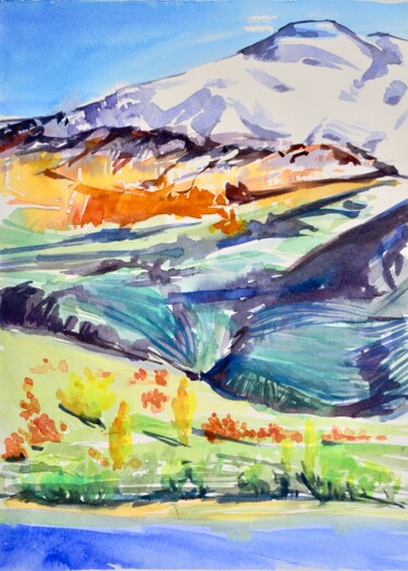 Schilderij getiteld "Il Vulcano" door Isabel Zuniga Recalde, Origineel Kunstwerk, Aquarel