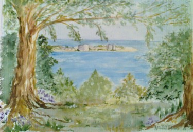 Tróia vista da serra da Arrábida. Pintura intitulada "Tróia vista da serr…" por Isabel Alfarrobinha, Obras de arte originais, Aquarela