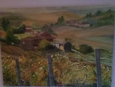 Painting titled "Langhe" by Isabella Corcelli, Original Artwork, Oil Mounted on Other rigid panel