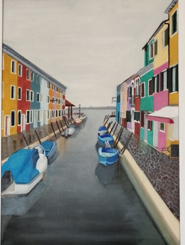 Painting titled "Burano" by Isabella Corcelli, Original Artwork, Oil Mounted on Other rigid panel