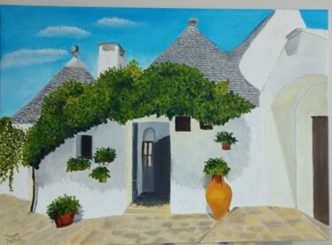 Painting titled "I trulli pugliesi" by Isabella Corcelli, Original Artwork, Oil