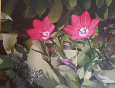 Painting titled "Tulipani" by Isabella Corcelli, Original Artwork, Oil Mounted on Wood Panel