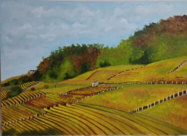 Painting titled "Langhe piemontesi" by Isabella Corcelli, Original Artwork, Oil Mounted on Wood Stretcher frame