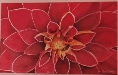 Painting titled "Dalia rossa" by Isabella Corcelli, Original Artwork, Oil Mounted on Wood Stretcher frame