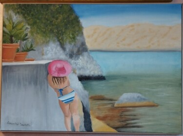 Painting titled "Estate al mare" by Isabella Corcelli, Original Artwork, Oil Mounted on Wood Panel