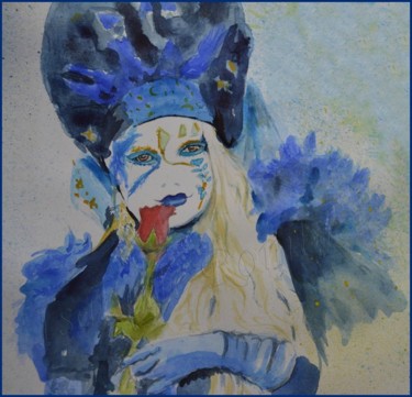 Peinture intitulée "Heaven l'Ange bleu" par Isabelle Rombi, Œuvre d'art originale, Aquarelle