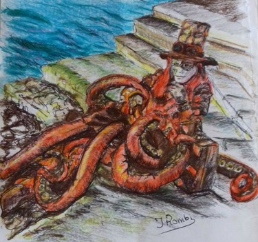 Drawing titled "Octopus Steampunk" by Isabelle Rombi, Original Artwork, Ballpoint pen