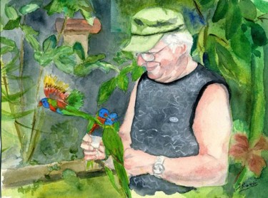 Painting titled "Portrait Papa" by Isabelle Rombi, Original Artwork, Watercolor