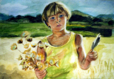 Peinture intitulée "Portrait Johan 5 ans" par Isabelle Rombi, Œuvre d'art originale, Aquarelle