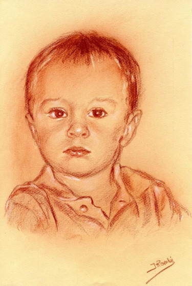 Drawing titled "Portrait enfant" by Isabelle Rombi, Original Artwork, Pencil