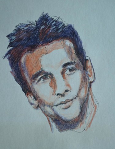 Dessin intitulée "Dave Gahan" par Isabelle Rombi, Œuvre d'art originale, Stylo à bille