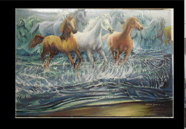 Pittura intitolato "cavalli in schiuma…" da Isabela Seralio, Opera d'arte originale, Olio