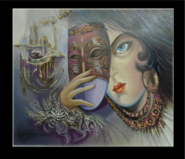 Pittura intitolato "Maschera veneziana…" da Isabela Seralio, Opera d'arte originale, Olio