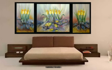 Pittura intitolato "triptik cu flori" da Isabela Seralio, Opera d'arte originale, Olio