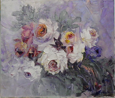 Pittura intitolato "trandafiri in vibra…" da Isabela Seralio, Opera d'arte originale, Olio