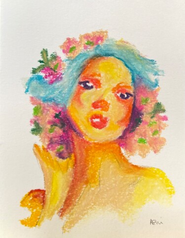 Dibujo titulada "Fleur de vie 4" por Isabelle Asni, Obra de arte original, Pastel