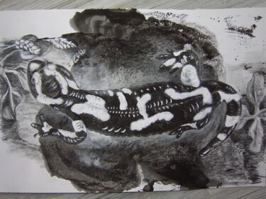Dessin intitulée "La salamandre" par Isabelle Blanc, Œuvre d'art originale, Encre