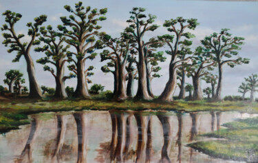 Painting titled "Les Baobabs" by Isabelle Blanc, Original Artwork, Acrylic