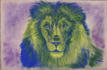 Dessin intitulée "Le Lion" par Isabelle Blanc, Œuvre d'art originale, Pastel