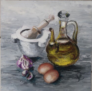 Malerei mit dem Titel "L'aiyoli" von Isabelle Blanc, Original-Kunstwerk, Öl Auf Andere starre Platte montiert