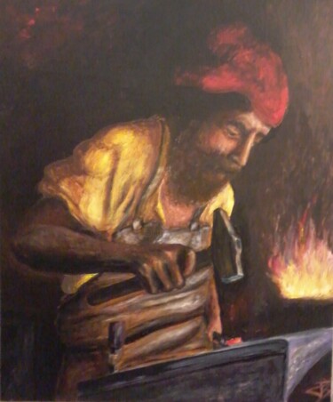 Pintura titulada "Sidoine le forgeron" por Isabelle Blanc, Obra de arte original, Acrílico Montado en Cartulina