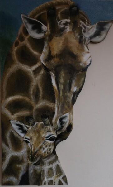 Painting titled "Le bisou de Maman" by Isabelle Blanc, Original Artwork, Oil Mounted on Wood Panel