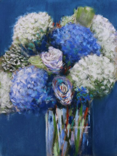 Malerei mit dem Titel "bouquet aux hortens…" von Isabelle Boccalini, Original-Kunstwerk, Pastell