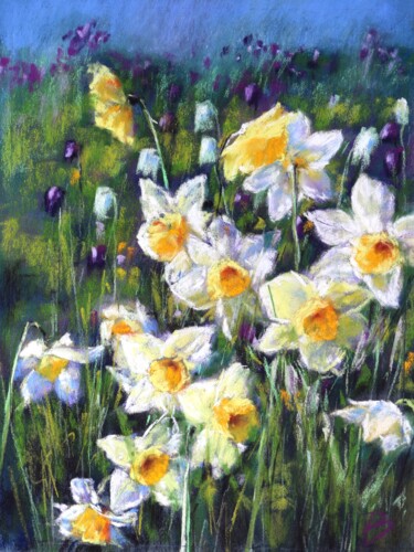 Painting titled "jonquilles" by Isabelle Boccalini, Original Artwork, Pastel