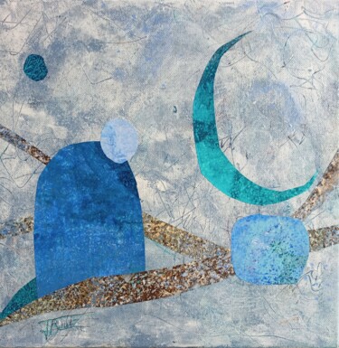 Painting titled "Paysage abstrait" by Isabelle Bout, Original Artwork, Collages Mounted on Wood Stretcher frame