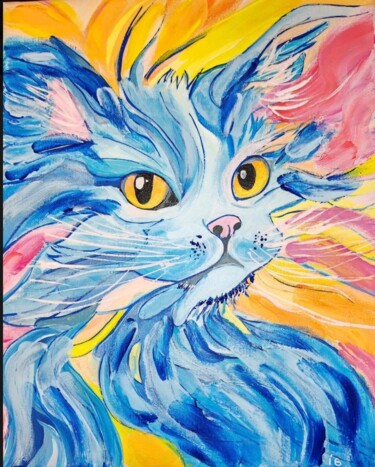 Peinture intitulée "Chat" par Isabelle Breteau (Zabougne), Œuvre d'art originale, Acrylique