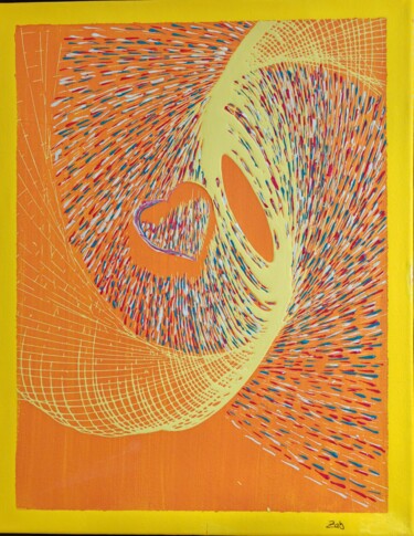 Ζωγραφική με τίτλο "Coeur orange pendul…" από Isabelle Breteau (Zabougne), Αυθεντικά έργα τέχνης, Ακρυλικό