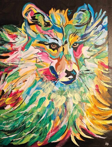Painting titled "Chien loup" by Isabelle Breteau (Zabougne), Original Artwork, Acrylic