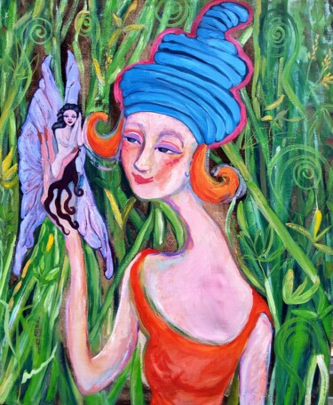 Pintura intitulada "CANDICE ET LA FÉE" por Isabelle Brisset, Obras de arte originais, Óleo
